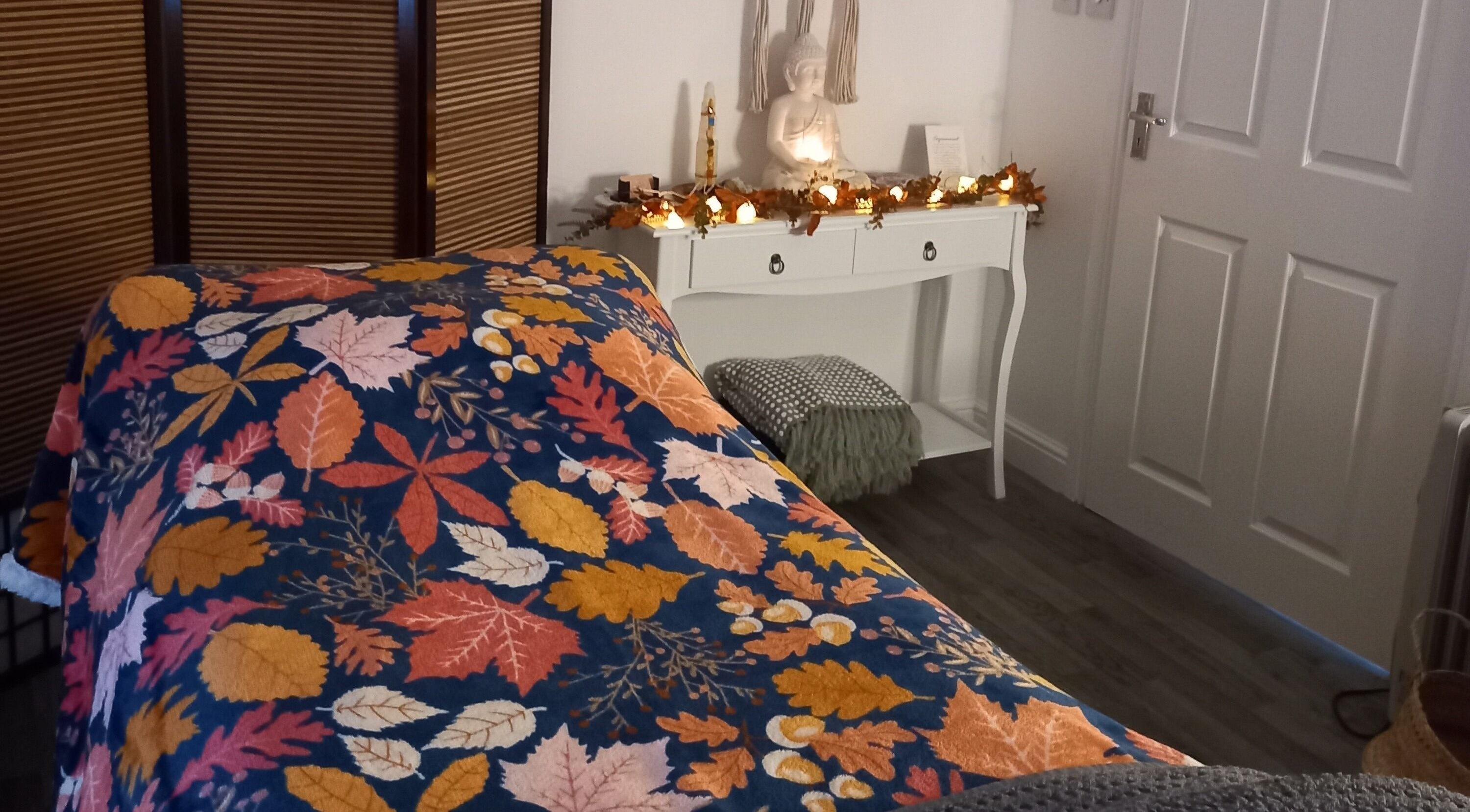 Relaxing treatment room at Skin2Sole, Wath Upon Dearne, England, GB, featuring autumn-themed decor.