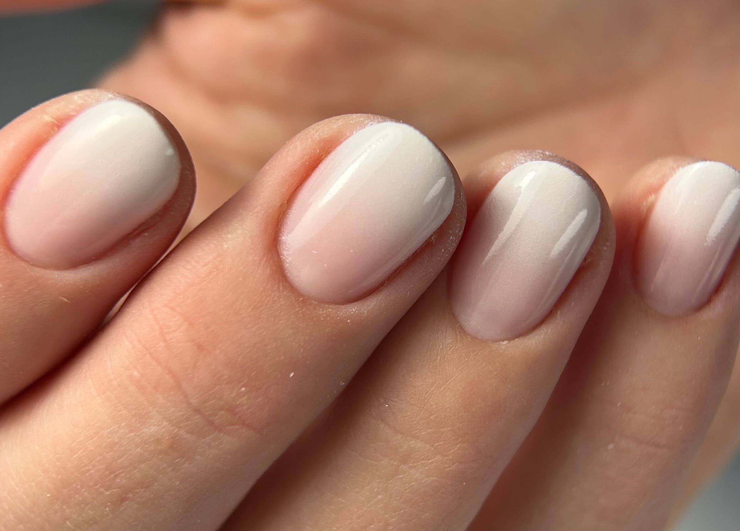 Close-up of elegant pink ombre nails by Pink Nails by Alexandra, Basingstoke, England, GB.
