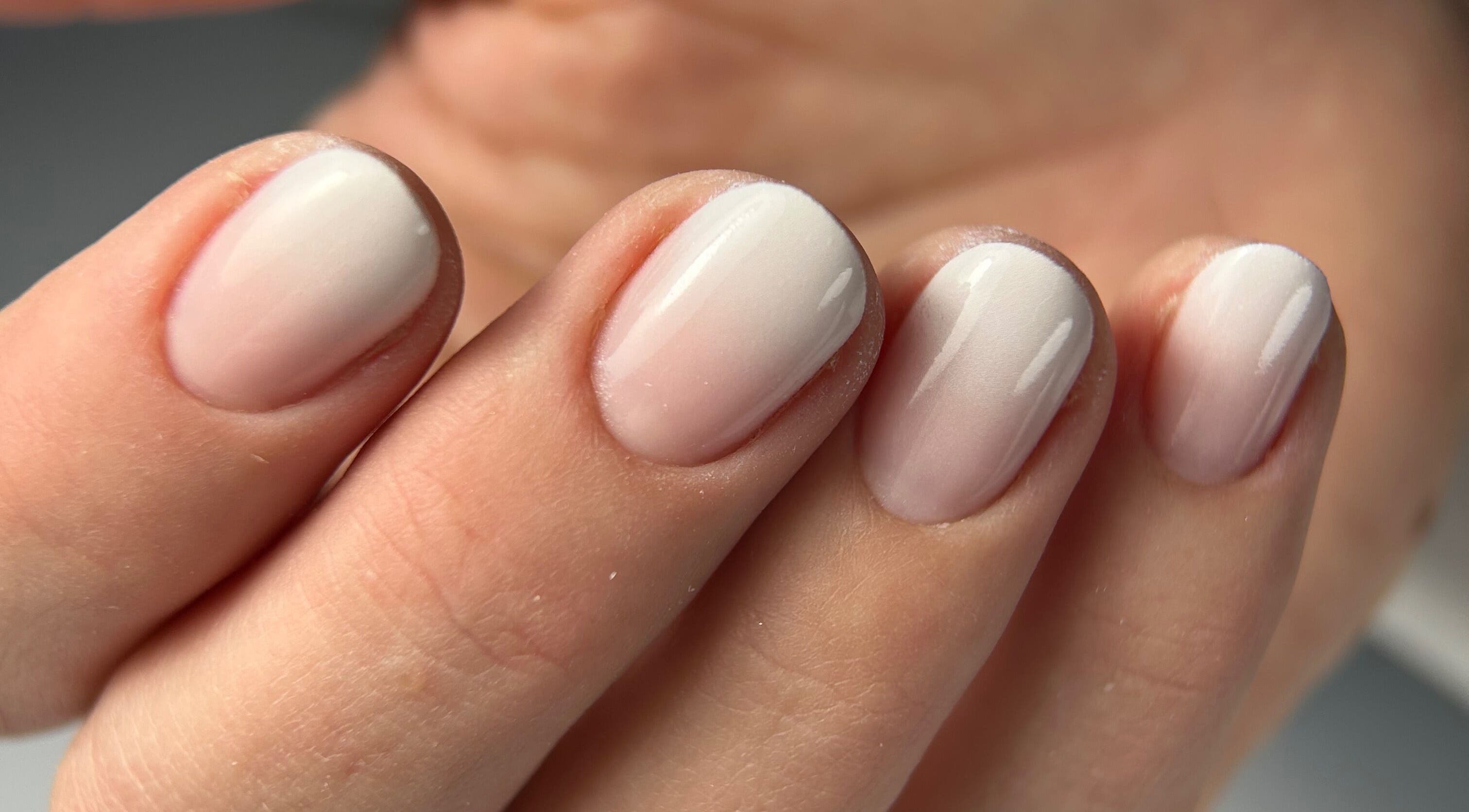 Close-up of elegant pink ombre nails by Pink Nails by Alexandra, Basingstoke, England, GB.