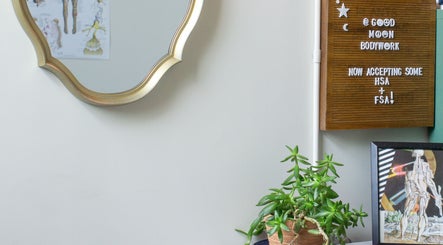 Calm ambiance at Good Moon Bodywork (Jaz Frazier, LMT), Buffalo, New York, US, with mirror and plants.