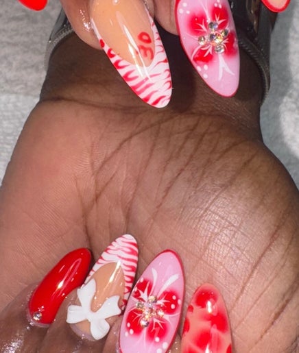 Bright floral nail art at Lavish Klawz and Nail Supplies Limited, Kingston, St. Andrew Parish, JM.