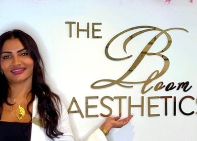 The Bloom Aesthetics sign in Hereford, England, GB highlighting beauty and wellness services.