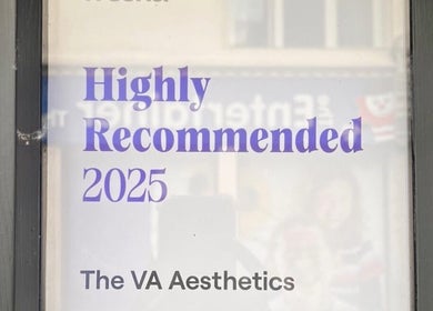 Award plaque reading 'Highly Recommended 2025' at The Bloom Aesthetics, Hereford, England, GB.