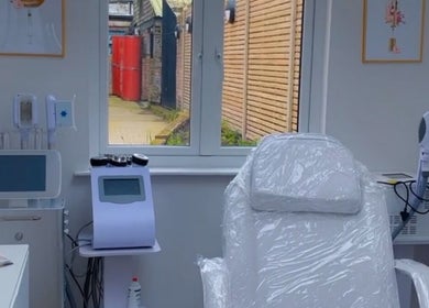 Modern treatment room at The Bloom Aesthetics, Hereford, England, GB with advanced beauty equipment.