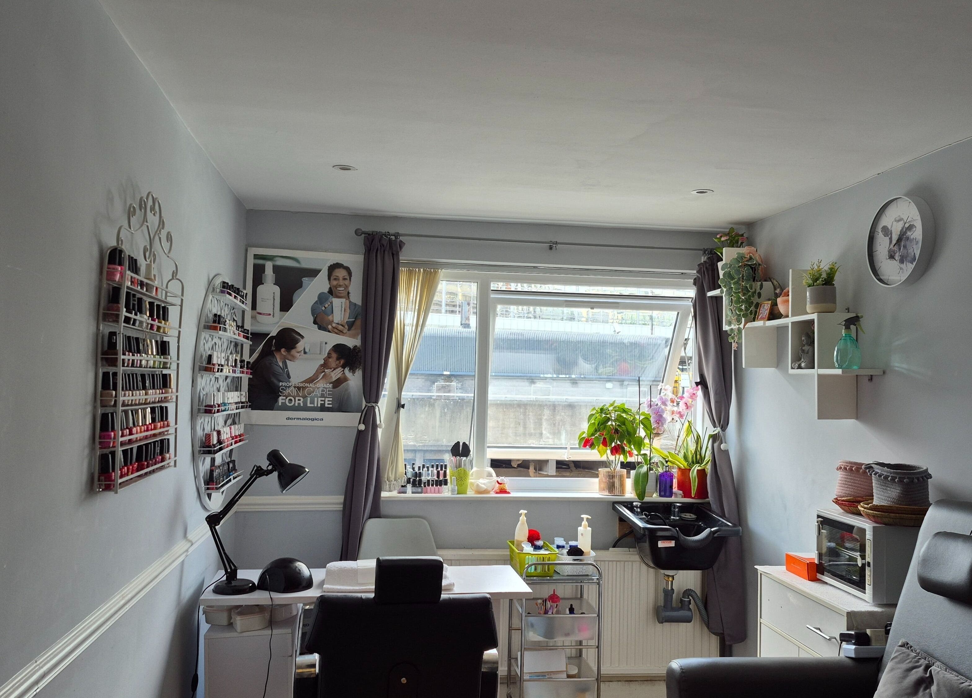 Elegant nail and beauty setup at Victoria Beauty Salon in London, England, GB, showcasing stylish decor.