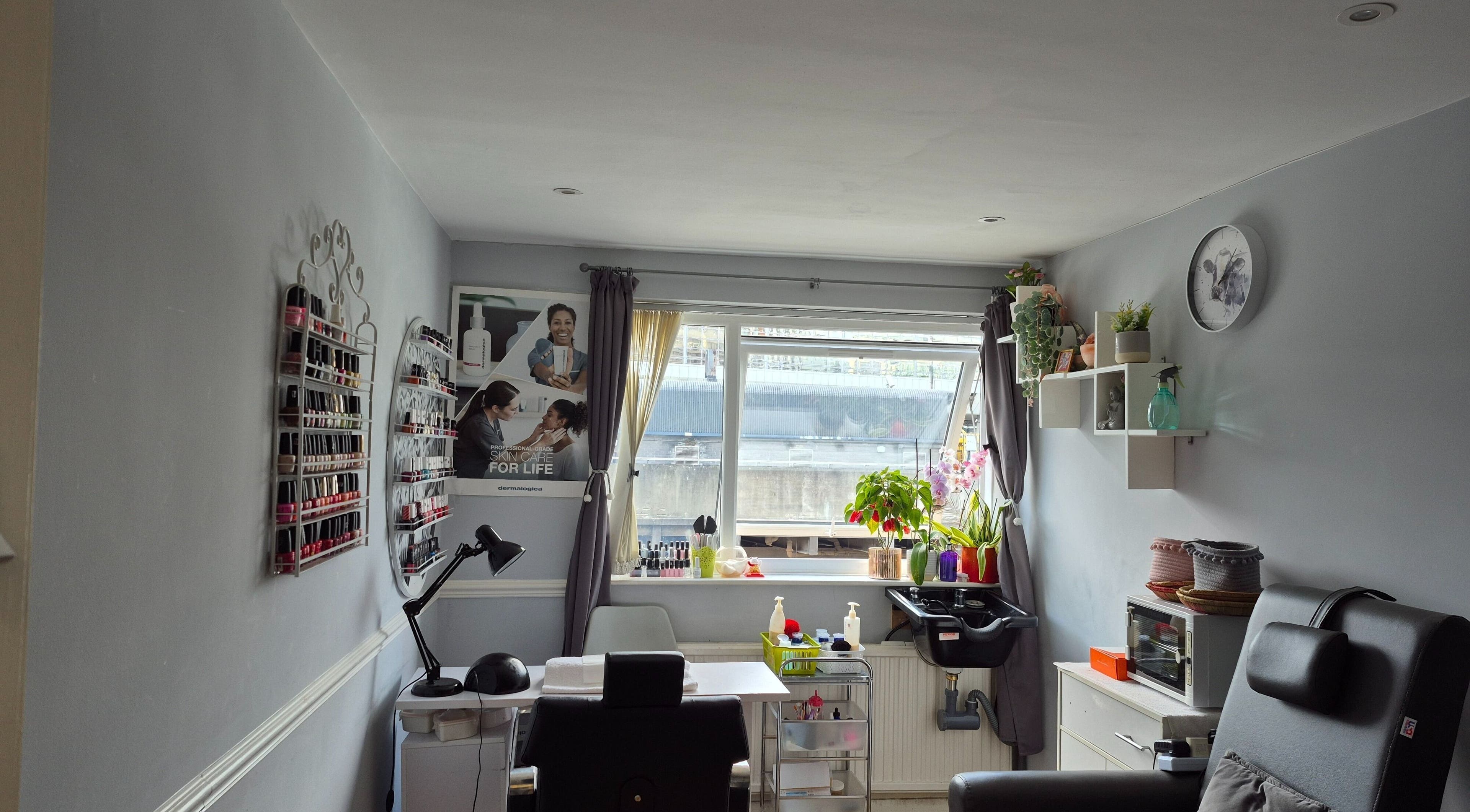 Elegant nail and beauty setup at Victoria Beauty Salon in London, England, GB, showcasing stylish decor.