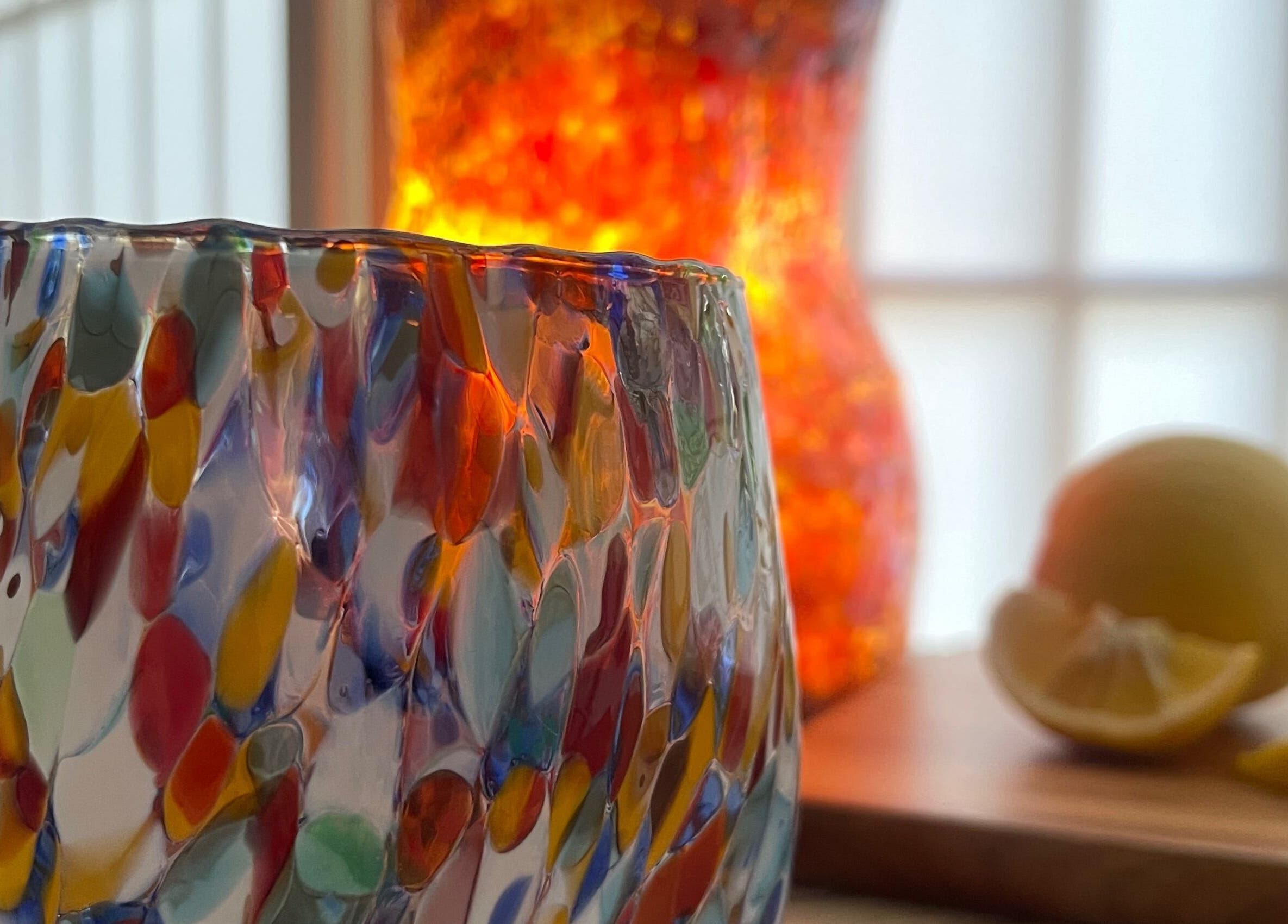 Colorful glass art at The Body Lab, Richmond, Tasman Region, NZ, enhancing the serene ambiance.