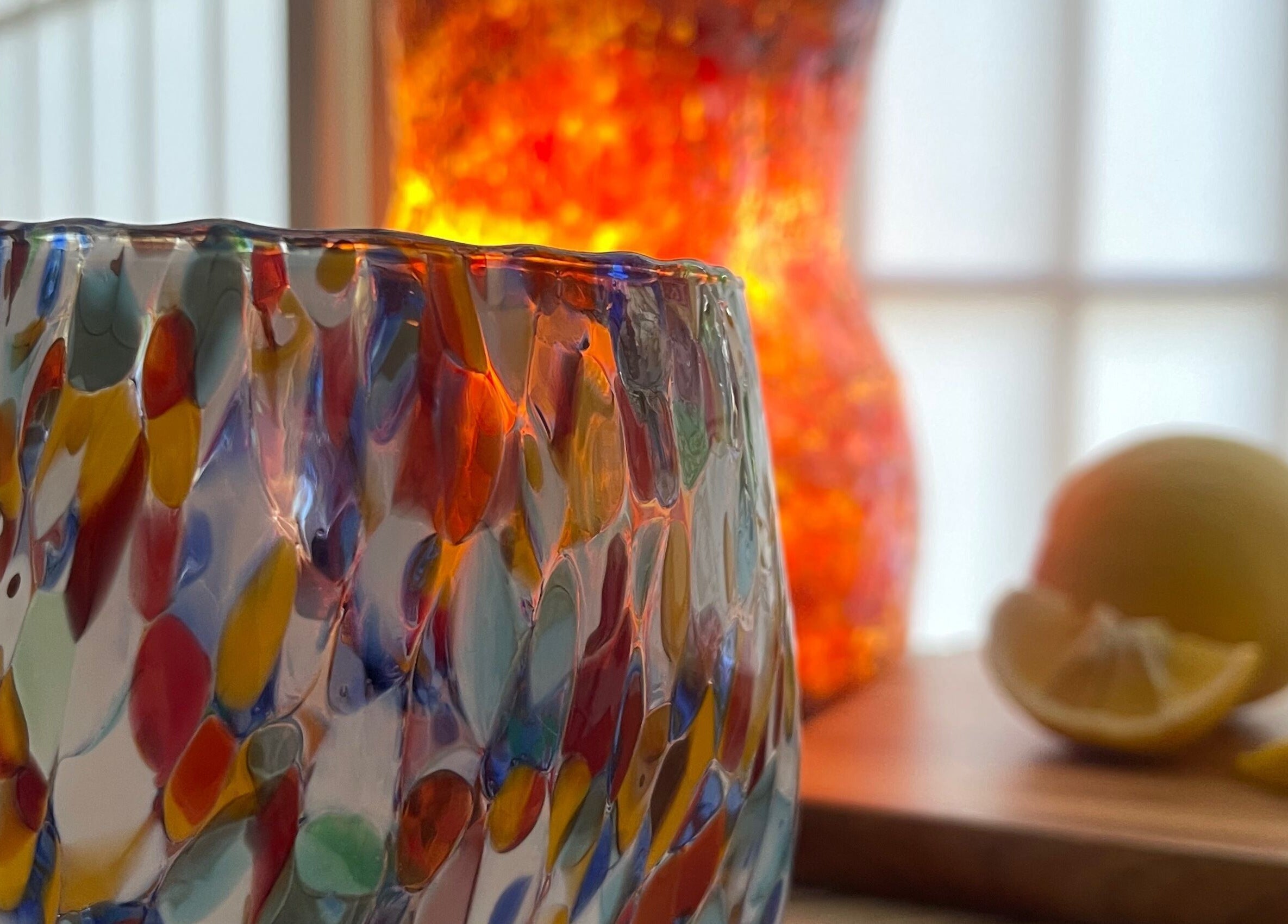 Colorful glass art at The Body Lab, Richmond, Tasman Region, NZ, enhancing the serene ambiance.