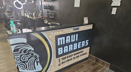 Reception area of Maui Barbers Rotorua, showcasing a modern design in Rotorua, Bay Of Plenty, NZ.