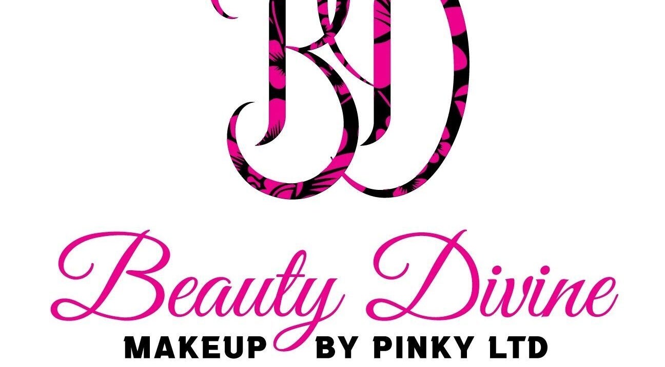 Beauty Divine Makeup by Pinky Ltd logo, Grand Bazaar, TT. Pink and black stylish design.