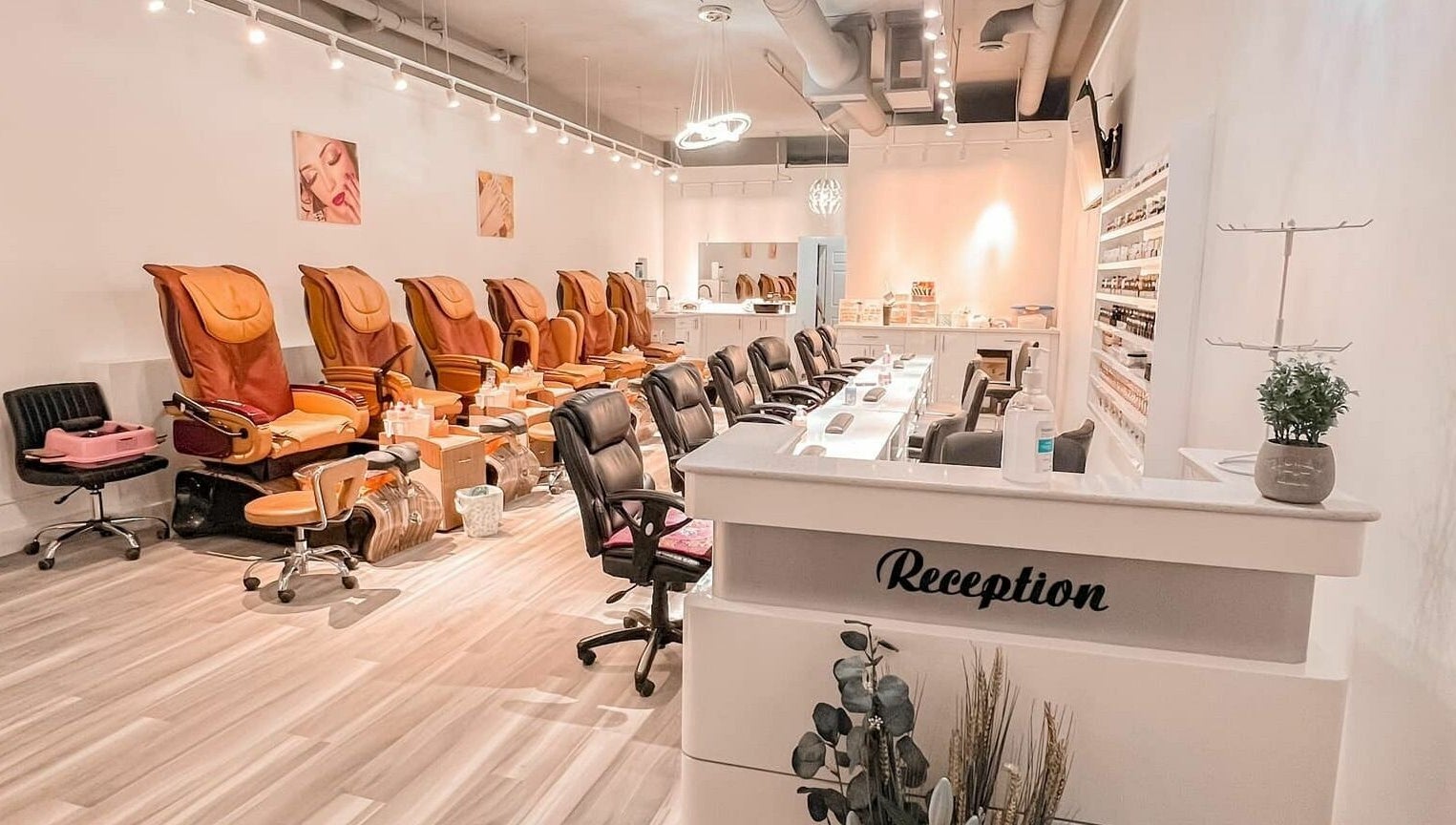 Luxurious seating at Lexi Nails & Spa, Airdrie, Alberta, CA, showcasing comfort and style in a calm ambiance.