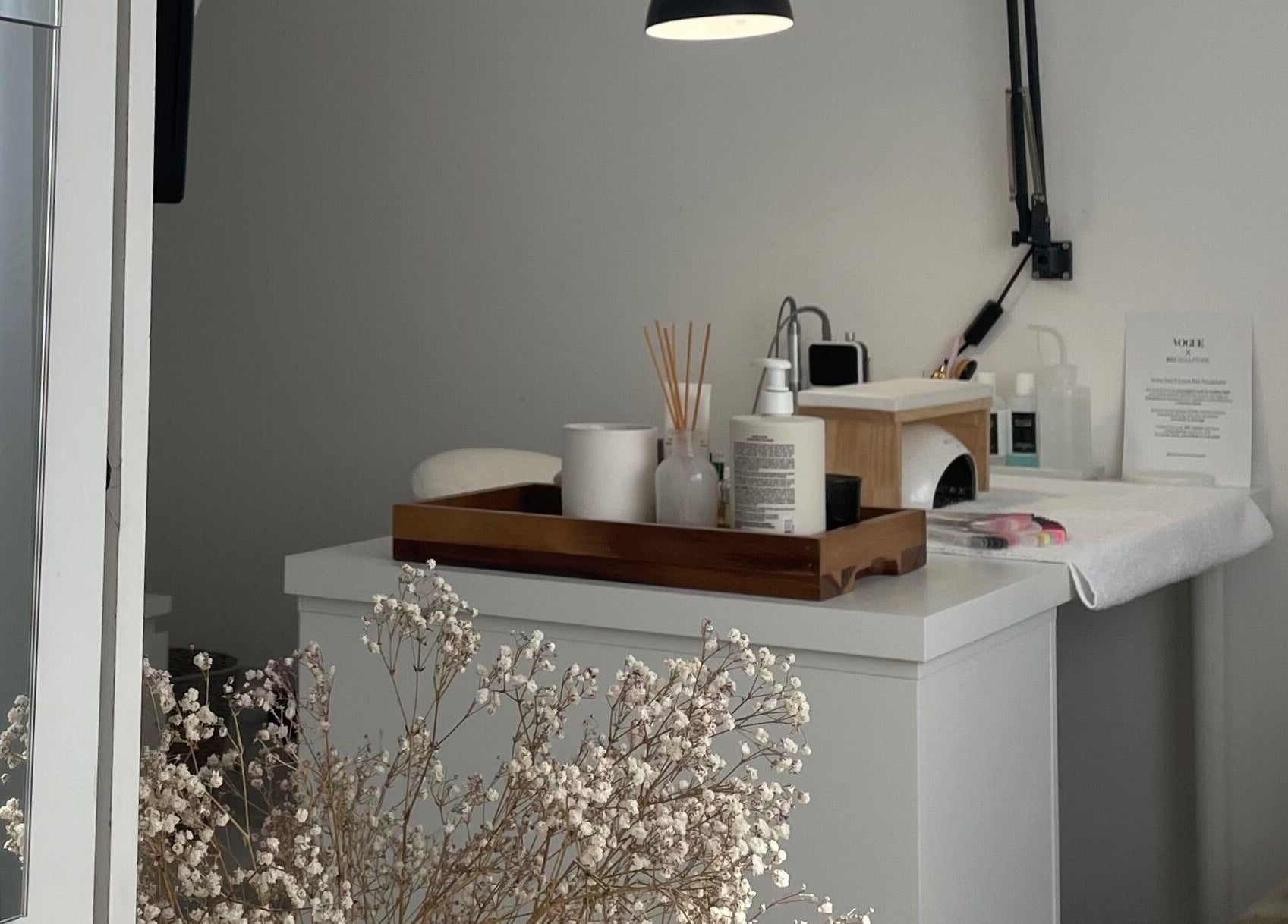 Elegant nail station at Tahliah Nails, Hull, England, GB, featuring clean decor and beauty essentials.