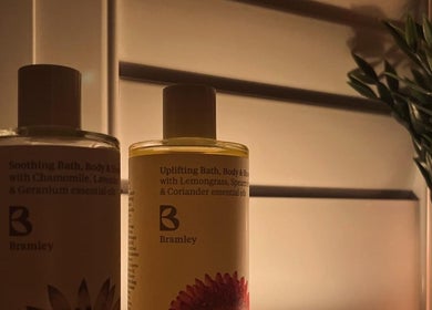 Luxury bath oil bottles at Rosie Holland Holistic Massage, Shipston-on-stour, England, GB.