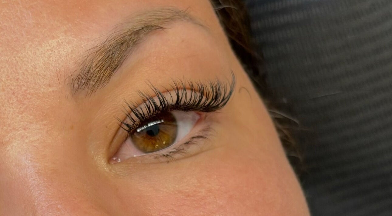 Close-up of beautifully enhanced lashes at Lily’s Luxè, Yaxley, England, GB.