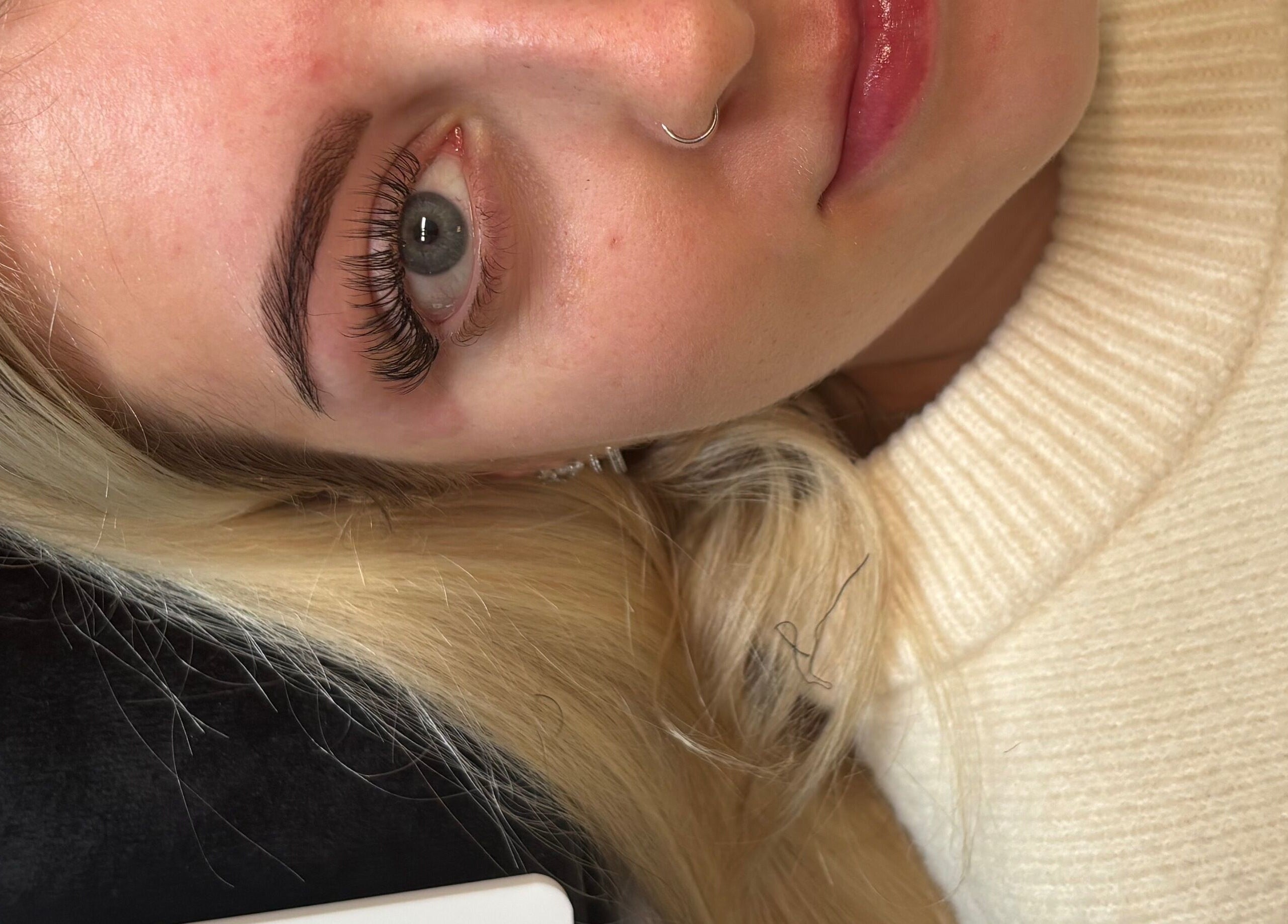 Close-up of eyelash extensions at Lily’s Luxè, Yaxley, England, GB, showcasing meticulous beauty care.