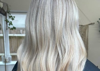 Beautifully styled blonde hair at Hair by Natalie Blake, Kilndown, England, GB.