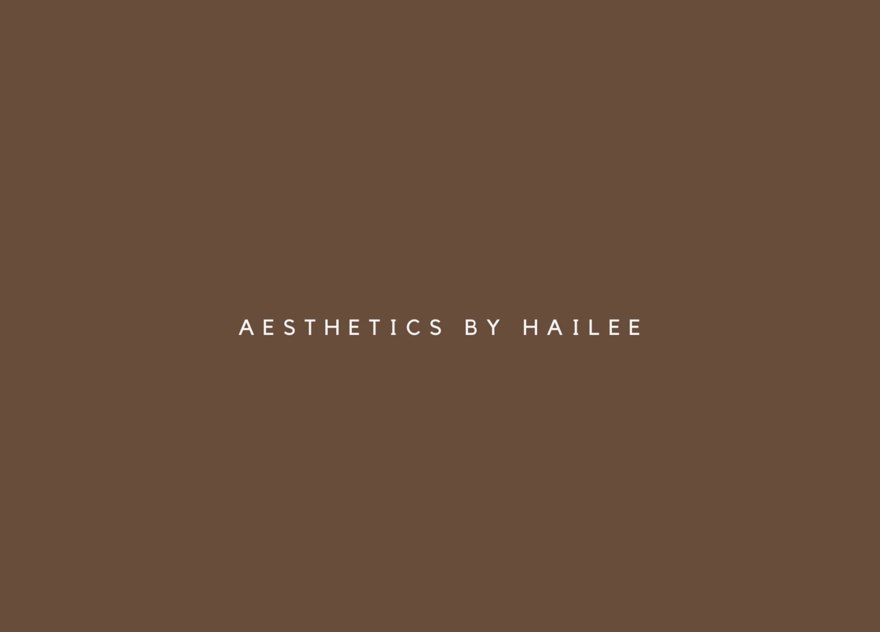 Logo of Aesthetics By Hailee, located in Red Beach, Auckland, NZ, on a rich brown background.