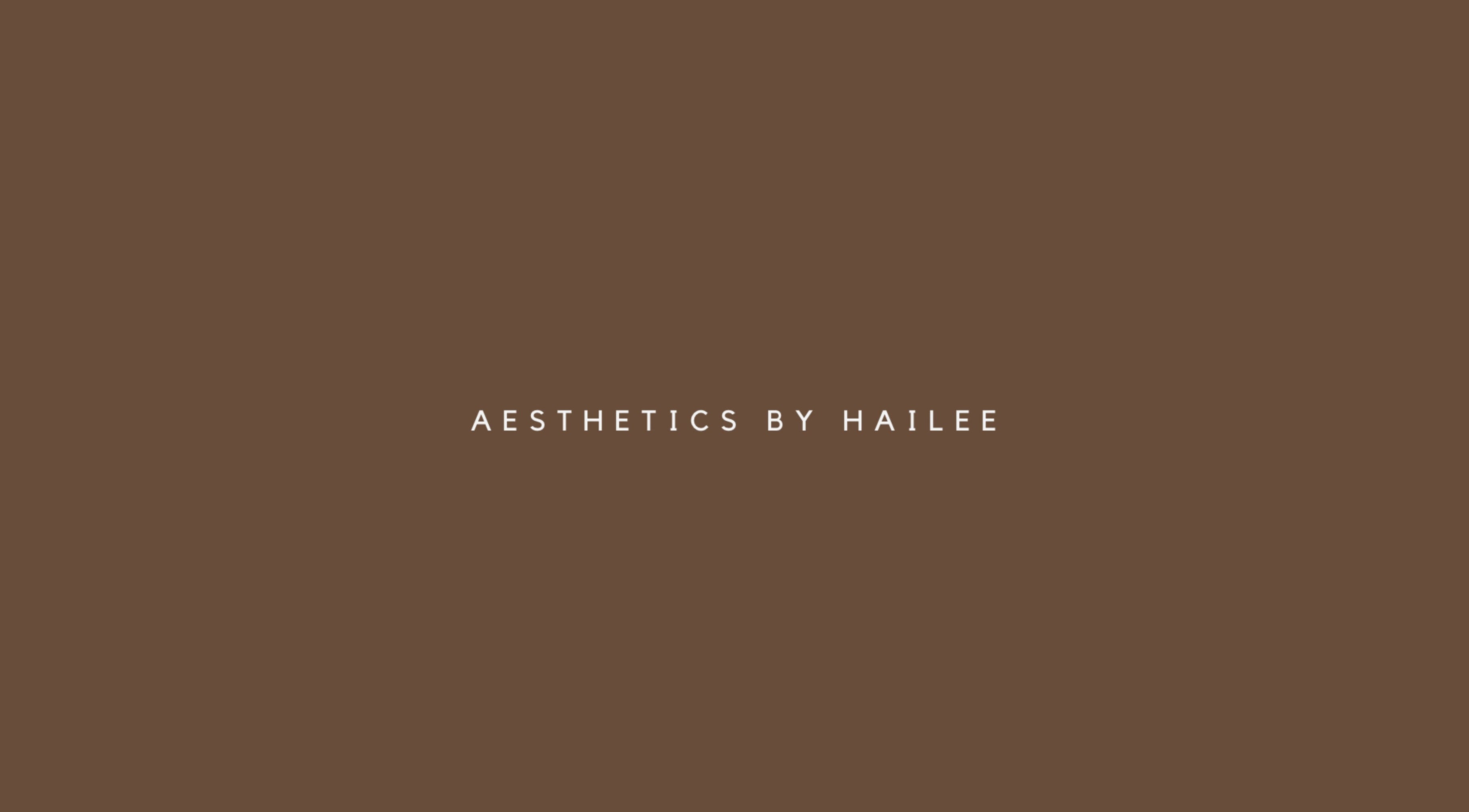 Logo of Aesthetics By Hailee, located in Red Beach, Auckland, NZ, on a rich brown background.