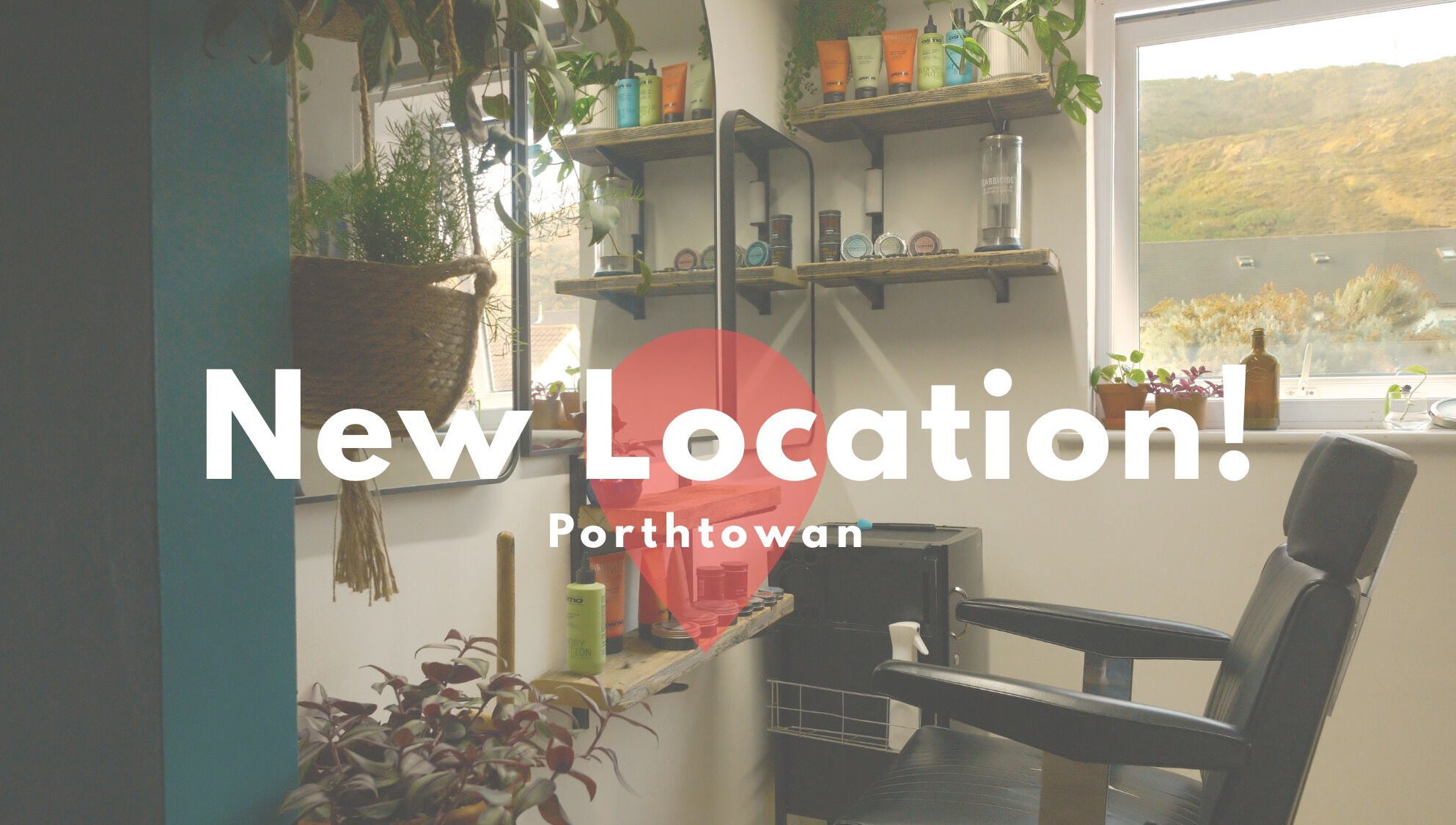 Relaxing salon corner at Dan Blakemore, Truro, England, GB with plants and natural light.