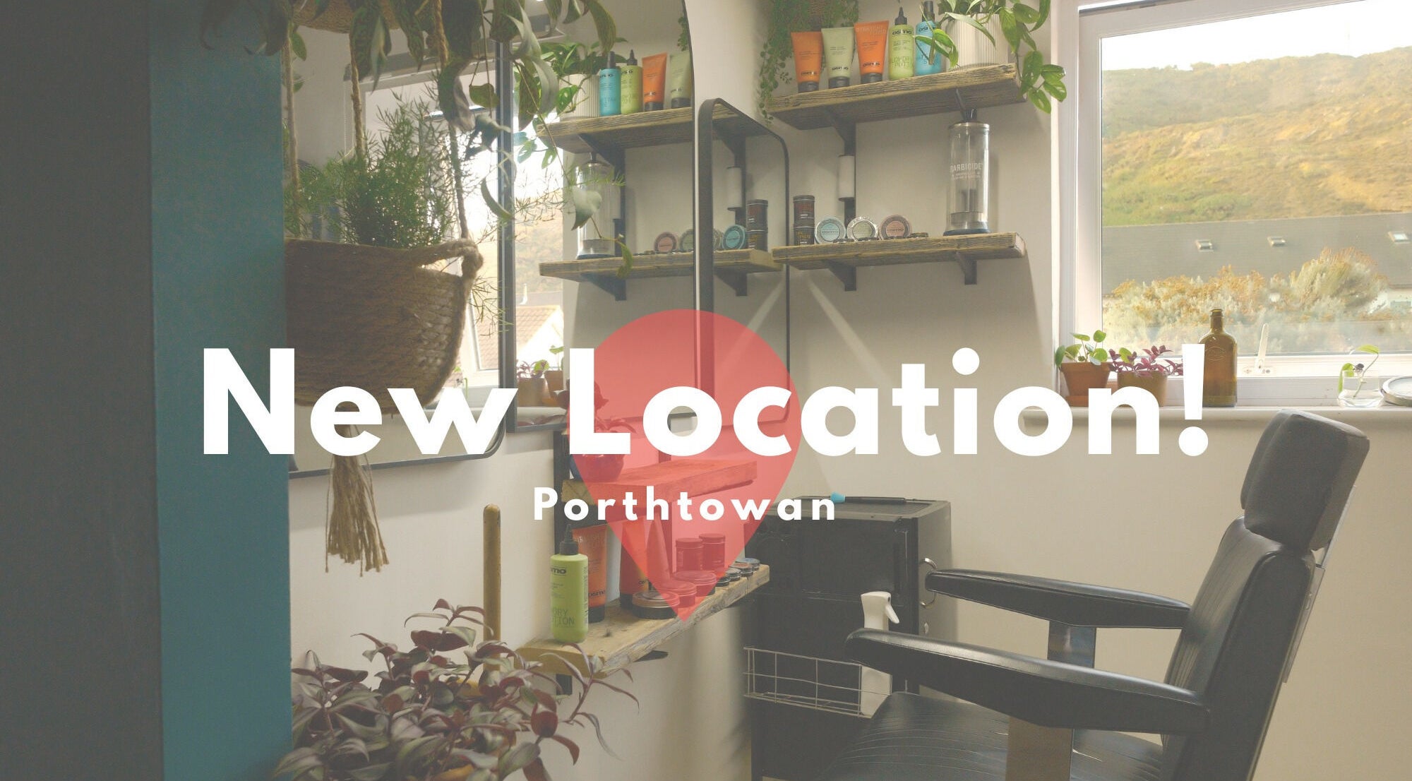 Relaxing salon corner at Dan Blakemore, Truro, England, GB with plants and natural light.