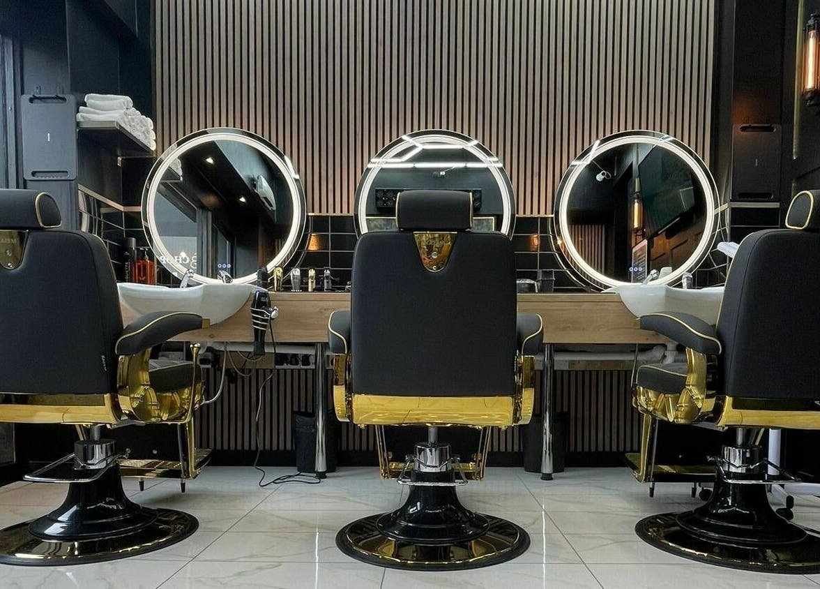 Luxurious barber chairs at Chopafellas, Wickford, England, GB, offering a stylish grooming experience.