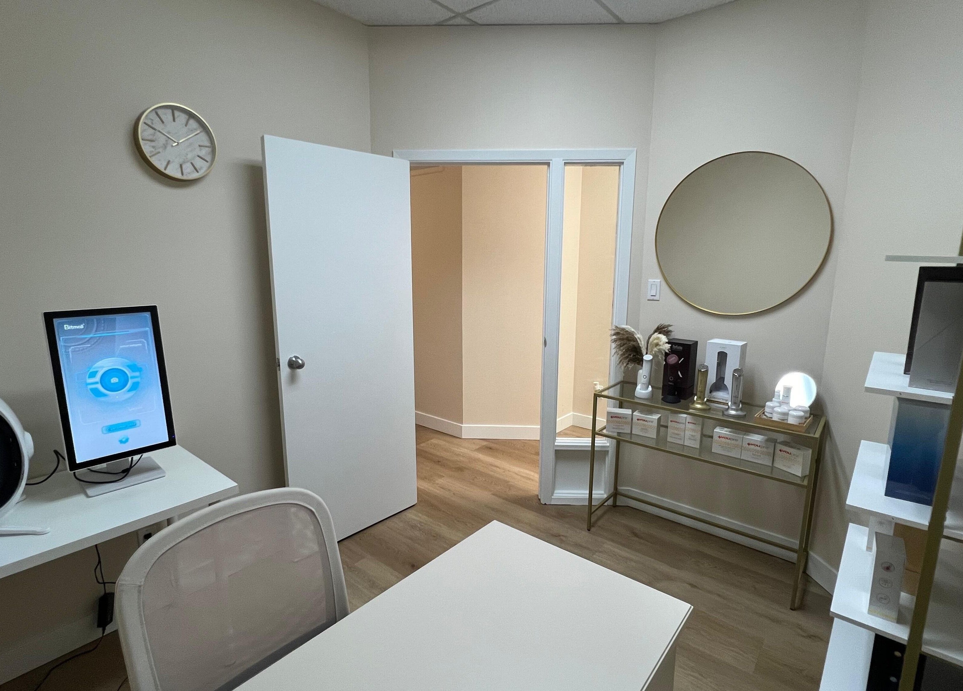 Tranquil therapy room at Oasis Aesthetics Spa - Henderson, Winnipeg, Manitoba, CA with modern decor and equipment.