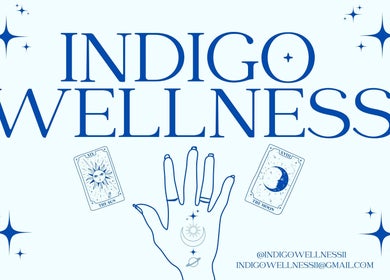 Indigo Wellness logo with tarot cards in Falmouth, England, GB.