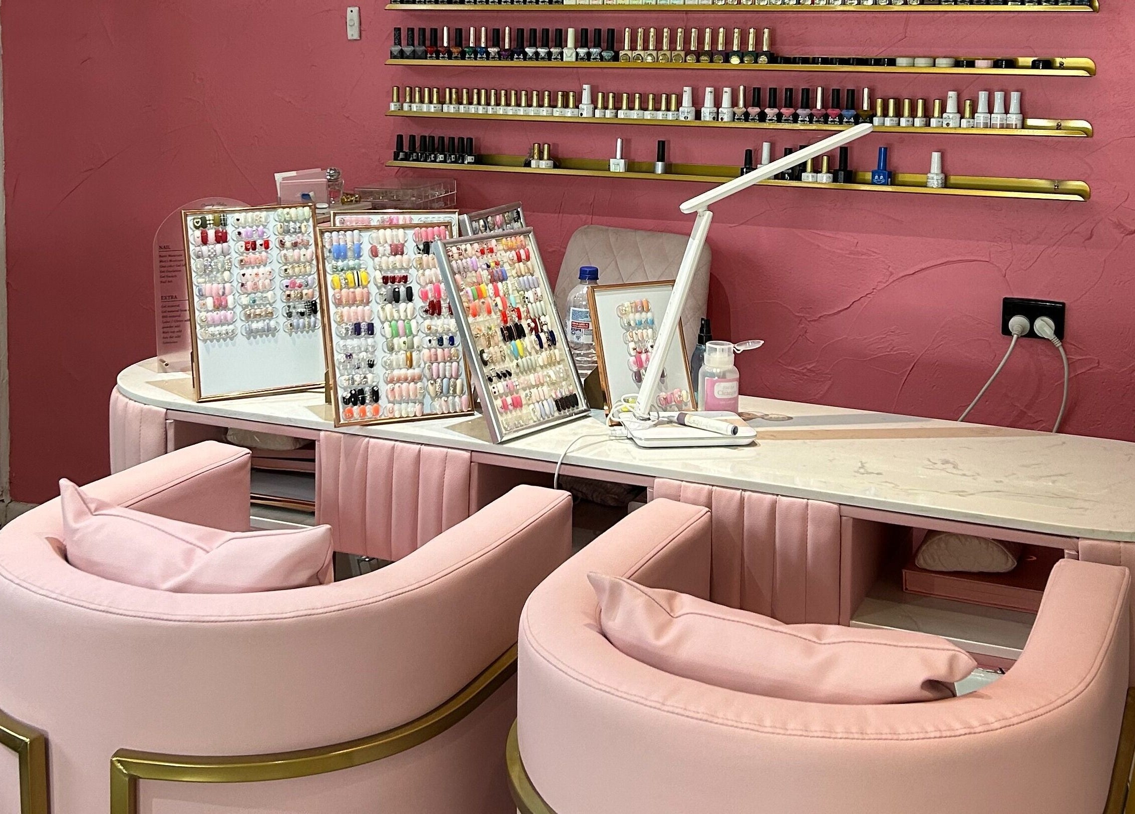 Elegant nail bar at Gleam Up Beauty, Glen Waverley, Victoria, AU featuring luxurious pink decor.