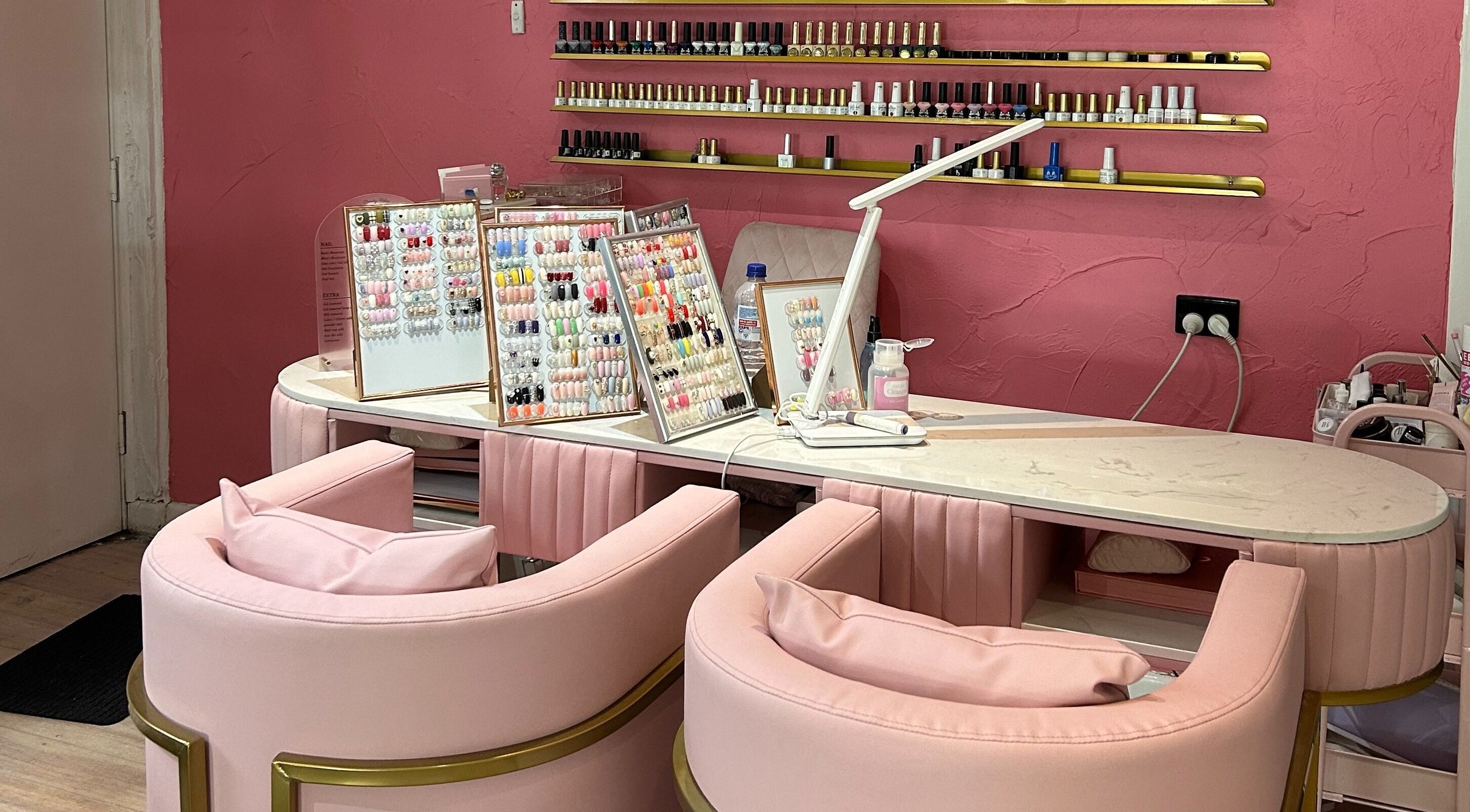 Elegant nail bar at Gleam Up Beauty, Glen Waverley, Victoria, AU featuring luxurious pink decor.