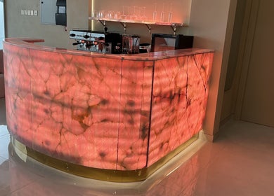 Luxurious pink onyx counter at Pink Plastic Women Salon Business Bay, Dubai, Dubai, AE.