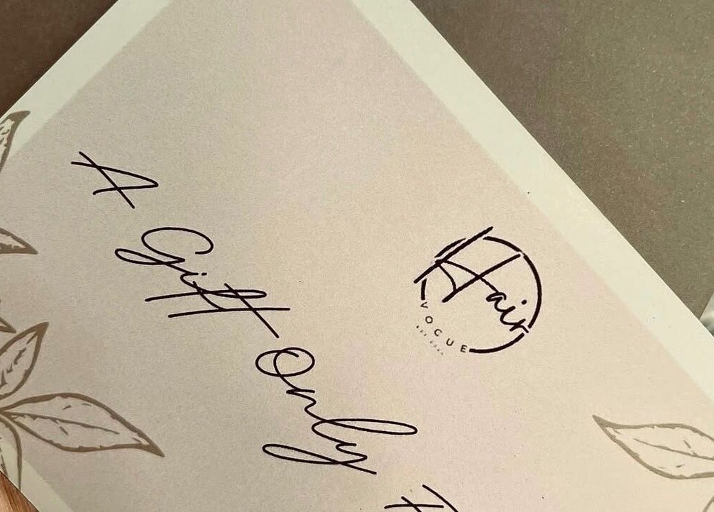 Elegant gift card from Hair Vogue Salon in Hillcrest, Kwazulu-natal, ZA with leaf design.