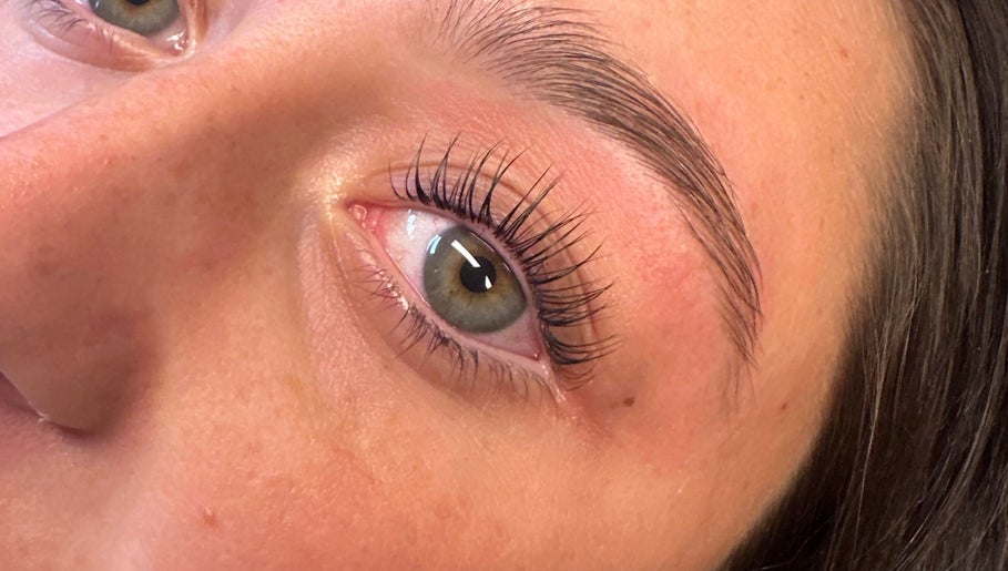 Close-up of eye with beautifully enhanced lashes at By Megan, Paisley, Scotland, GB.