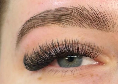 Close-up of eyelash extensions by By Megan in Paisley, Scotland, GB offering stunning lash enhancements.