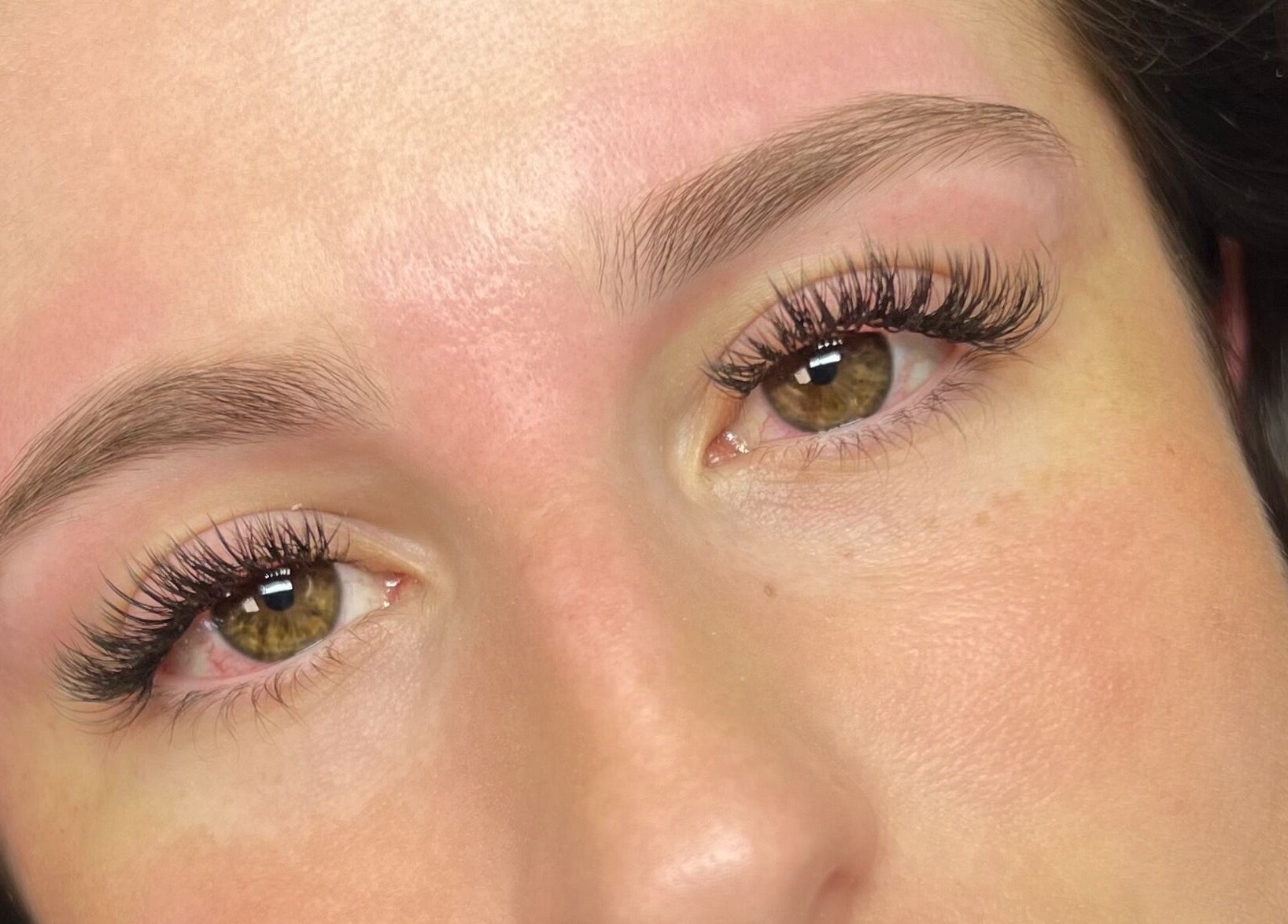 Close-up of expertly shaped eyebrows and lashes at Linas Lashes & Brows, High Wycombe, England, GB.