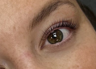 Close-up of enhanced lashes at Linas Lashes & Brows, High Wycombe, England, GB.
