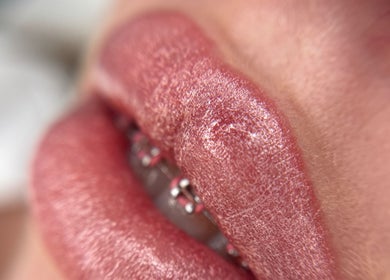 Close-up of shimmering lips beauty treatment at L’essence Beauty By Ranielly, Waterford, County Waterford, IE.