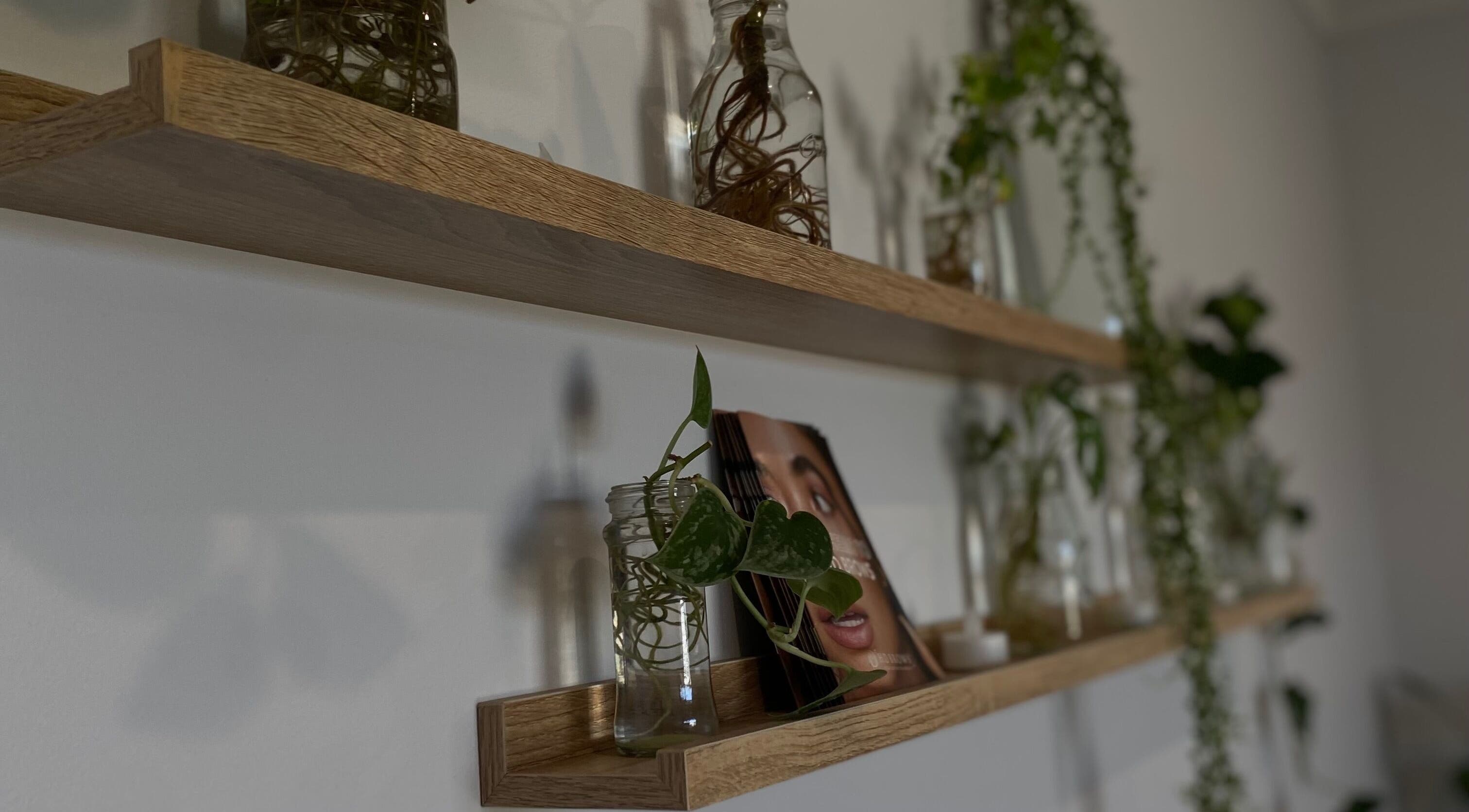 Elegant shelves with greenery and decor at Reset Wellness Studio, Baldivis, Western Australia, AU.