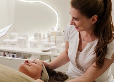 Client enjoying a facial at Vera Blok Skin Care, Dún Laoghaire, County Dublin, IE.