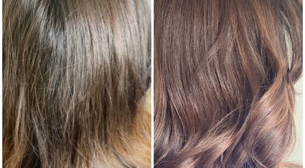 Before and after hair treatment at Iliana’s Hair Salon in Chineham, England, GB showing vibrant, healthy shine.
