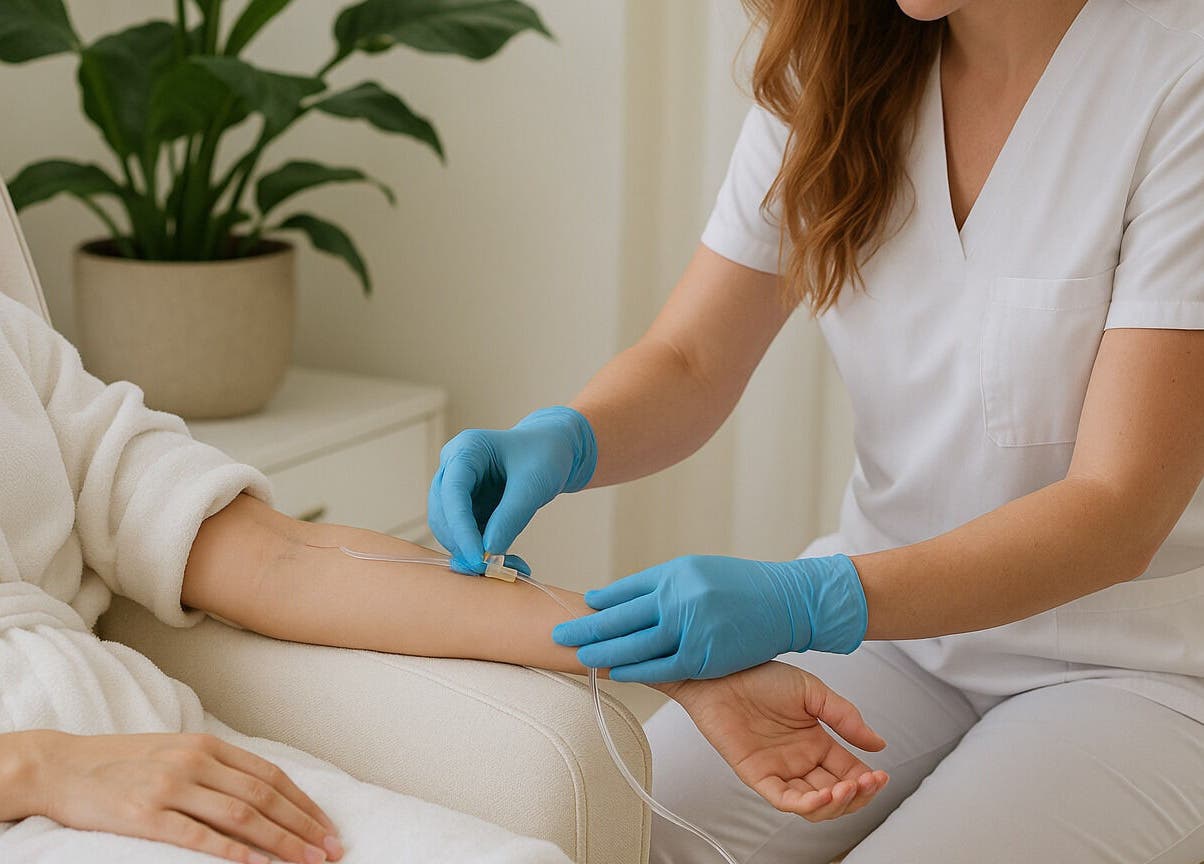 A wellness treatment at Provo Health Clinic, Orem, Utah, US, featuring a nurse administering an IV drip.