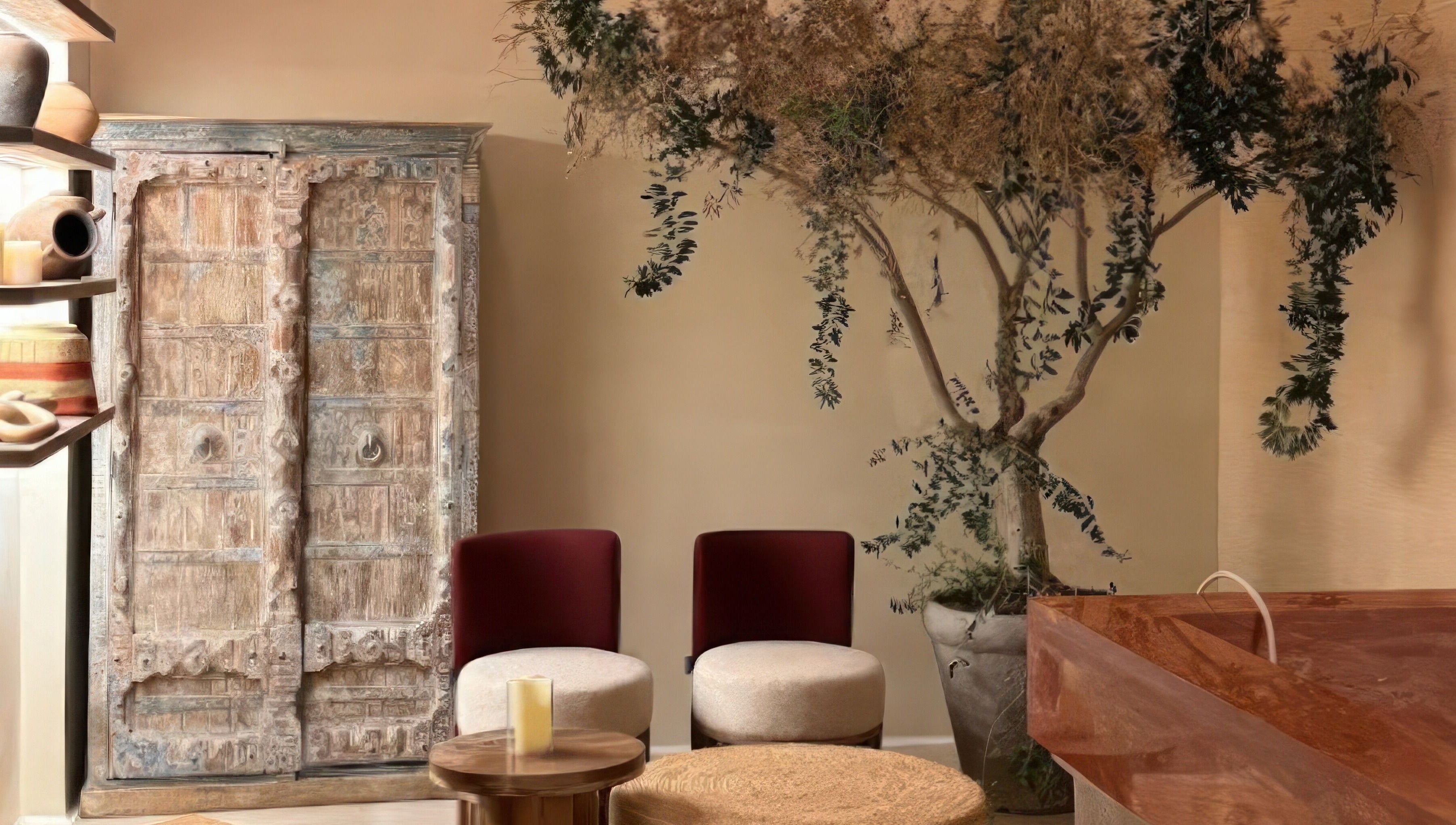 Warm, rustic spa interior at Kedhab Spa I خضاب سبا in Riyadh, Riyadh Province, SA, featuring earthy tones.