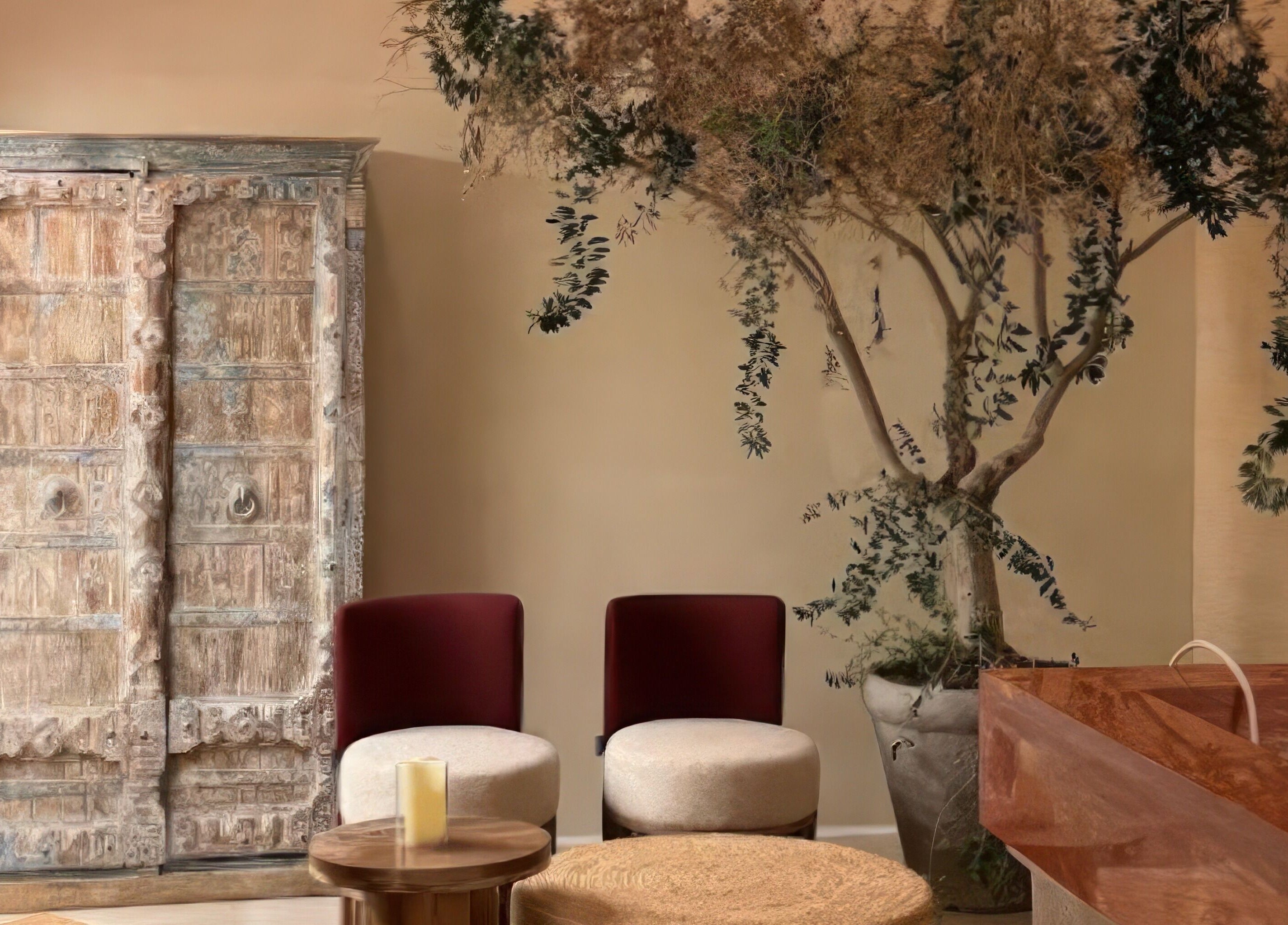 Warm, rustic spa interior at Kedhab Spa I خضاب سبا in Riyadh, Riyadh Province, SA, featuring earthy tones.