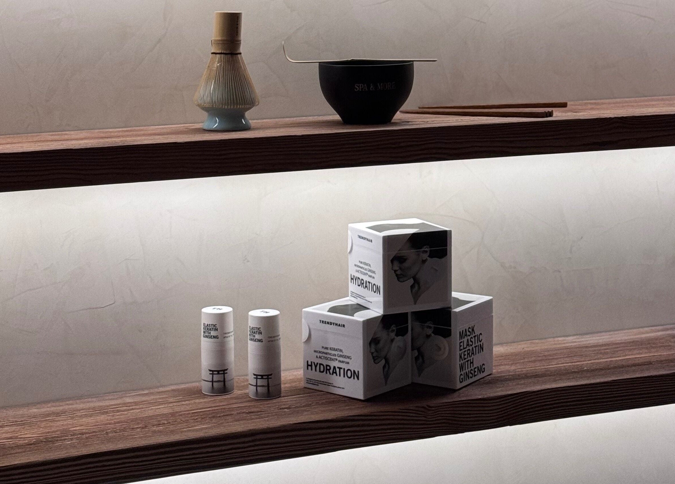 Elegant spa product display at Kedhab Spa I خضاب سبا, Riyadh, Riyadh Province, SA.