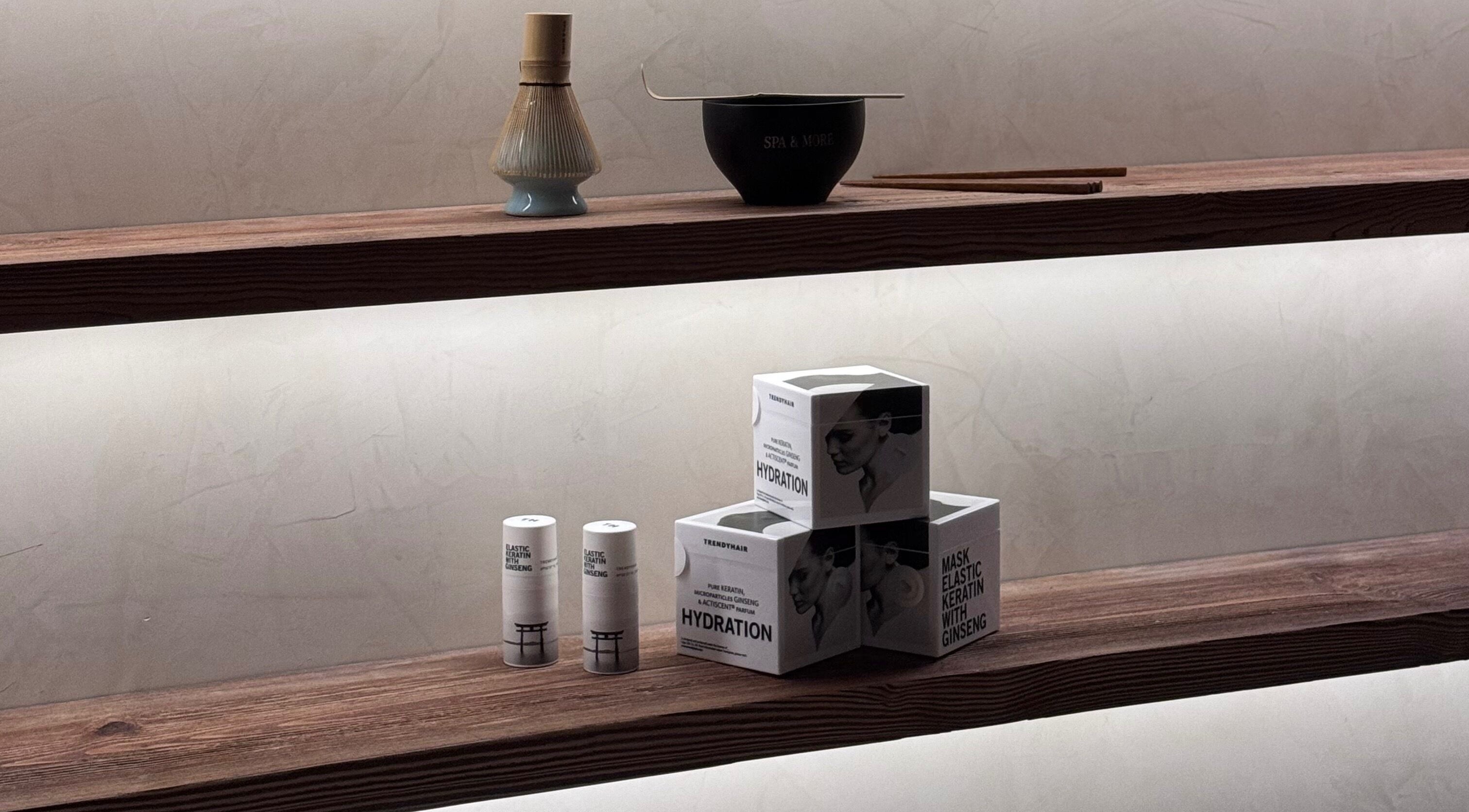 Elegant spa product display at Kedhab Spa I خضاب سبا, Riyadh, Riyadh Province, SA.