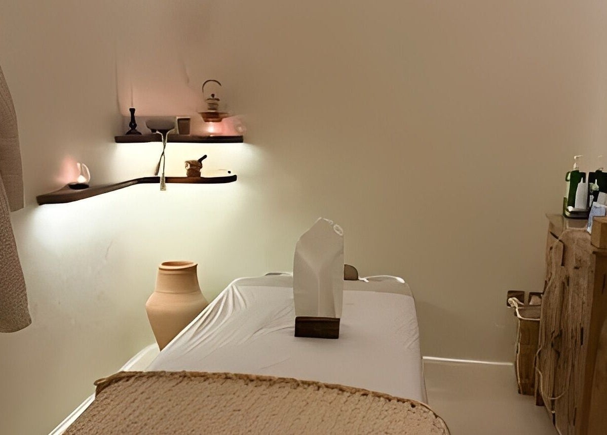 Calming massage room at Kedhab Spa I خضاب سبا, Riyadh, Riyadh Province, SA with ambient lighting and decor.