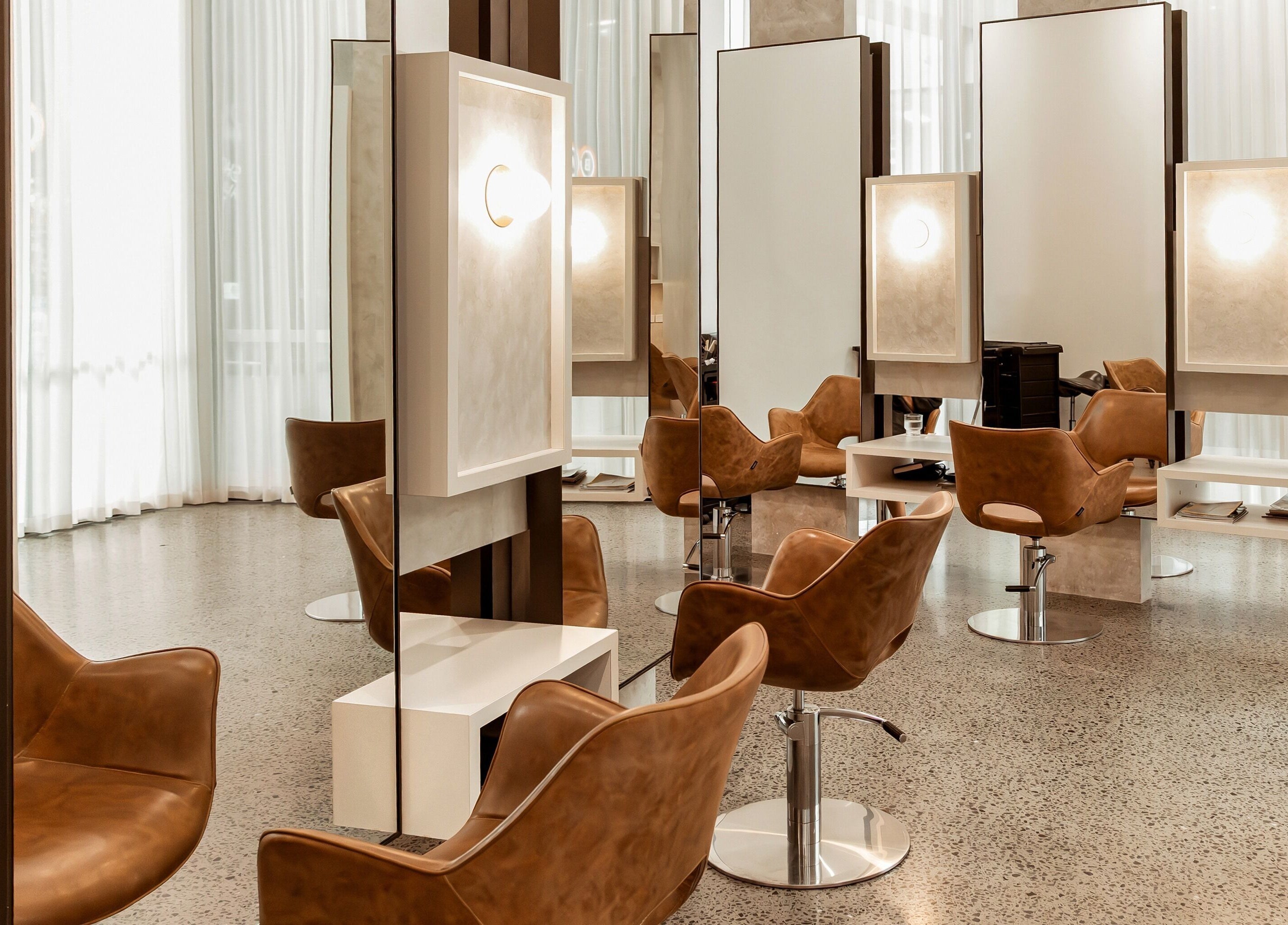 Luxurious salon chairs at Lennox Hair, Lennox Head, New South Wales, AU.
