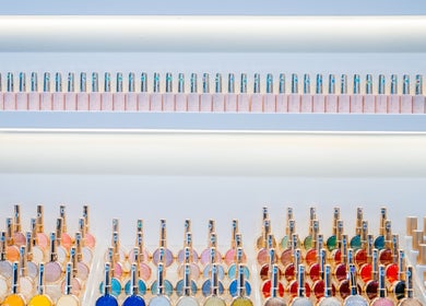 Colorful nail polish display at Robson Nails & Spa, Vancouver, British Columbia, CA.