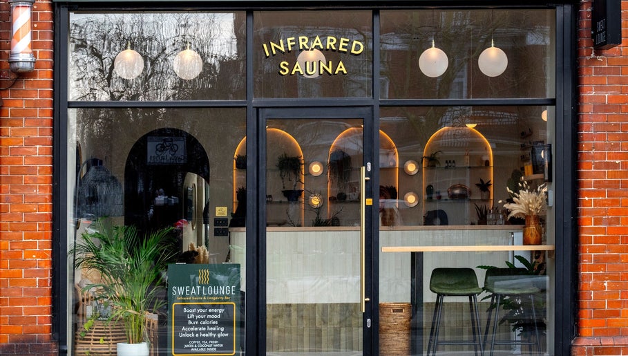 Facade of SweatLounge Chiswick, featuring inviting infrared sauna in London, England, GB.