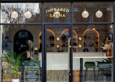Facade of SweatLounge Chiswick, featuring inviting infrared sauna in London, England, GB.