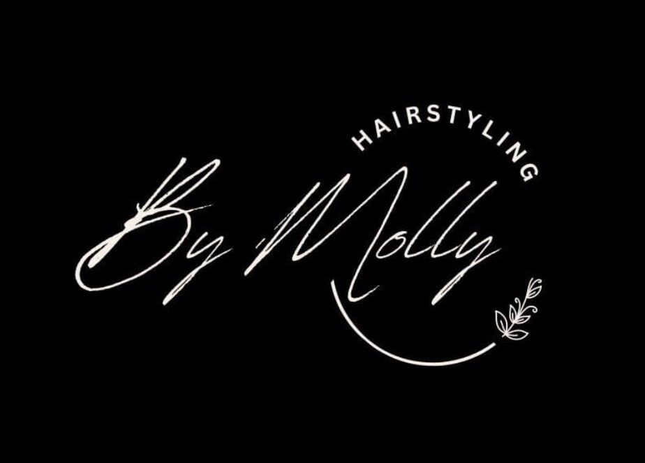 Stylish HairByMollyLegge logo in Hebburn, England, GB featuring elegant script on a dark background.